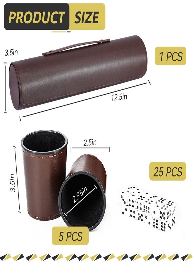 ImnBest Party Games Leather Dice Cup Set, 5 Black Dices Cups + 25 Dice + Exclusive Storage and Transport Case Made of Faux - Image 2